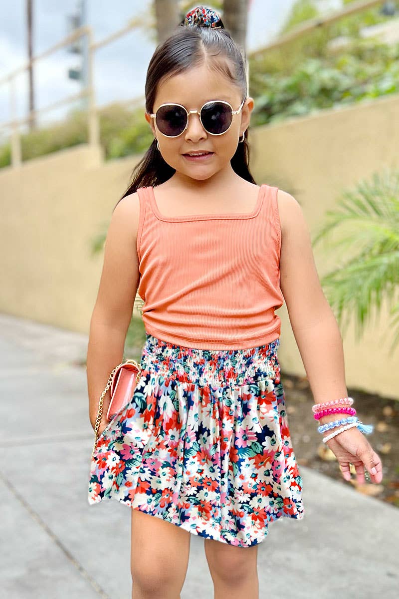 Girls Coral Floral Skirt Set