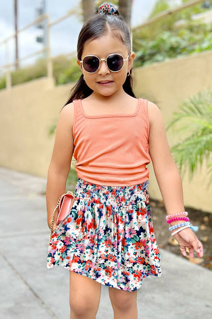 Girls Coral Floral Skirt Set