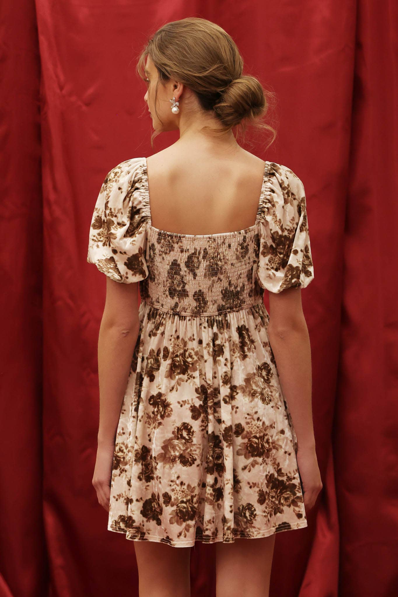 Velvet Floral Puff Sleeve Dress