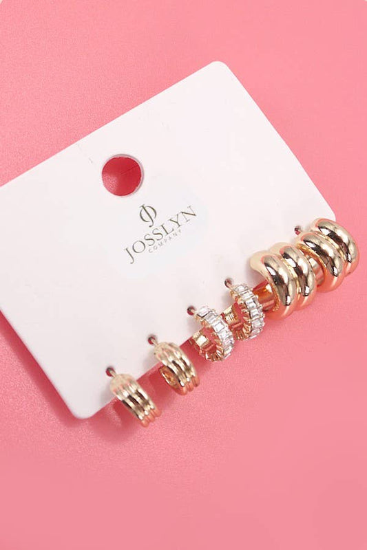 Constance Baguette Set of Huggie Earrings