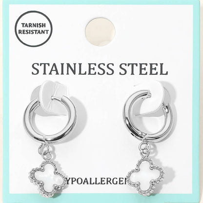 Darla Quatrefoil Dangle Huggie Hoop Earrings