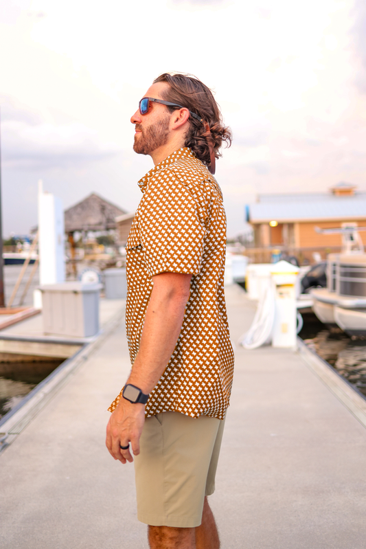 Mens Salt Water Soul TX Pearl Snap Austin Orange Fishing Shirt