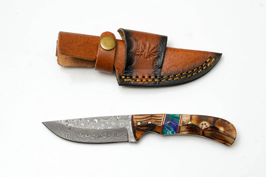 Titan Skinner Torched Wood & Resin Field Knife with Leather Sheath