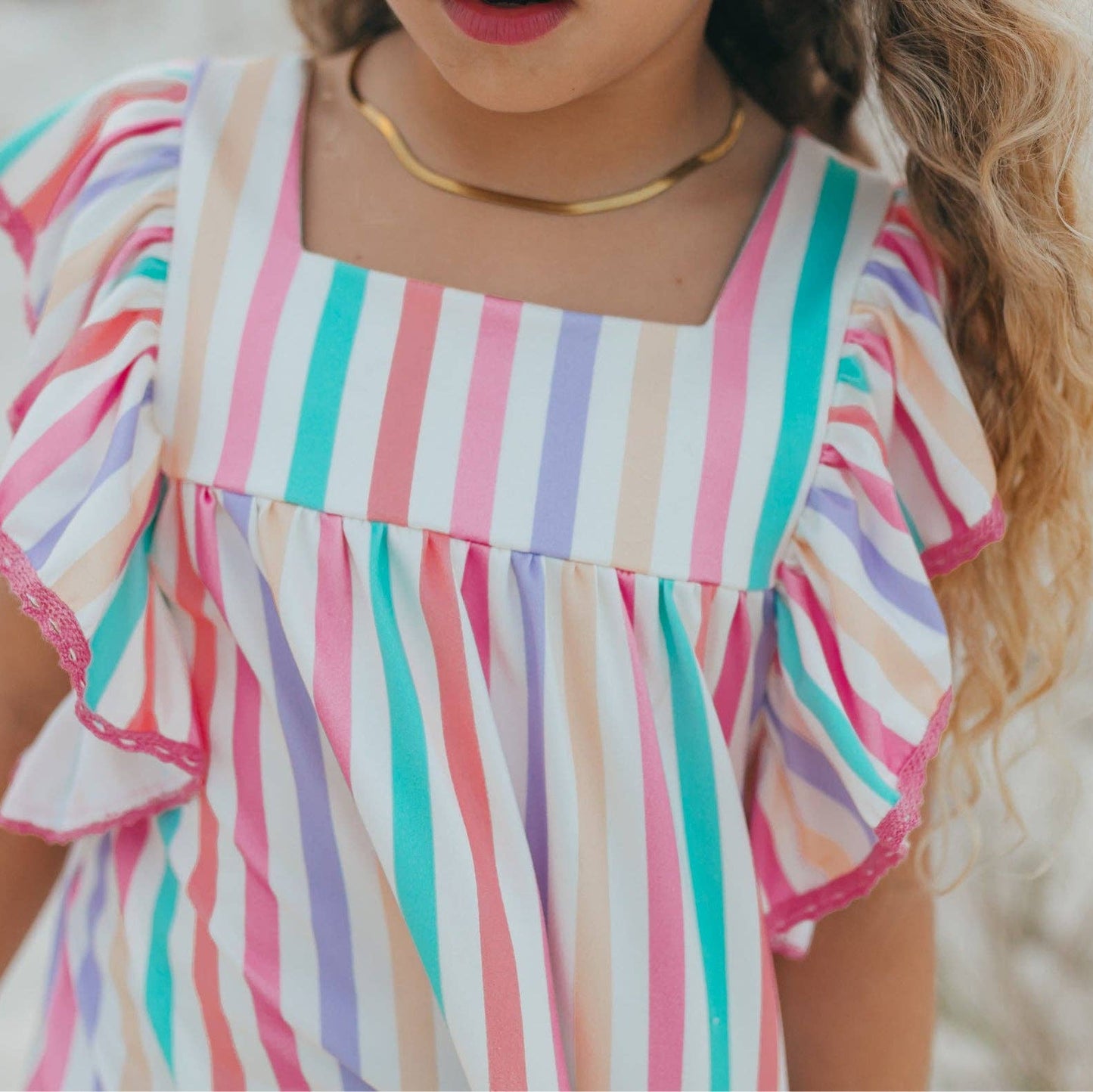 Girls Harlow Multi Stripe Ruffle Dress