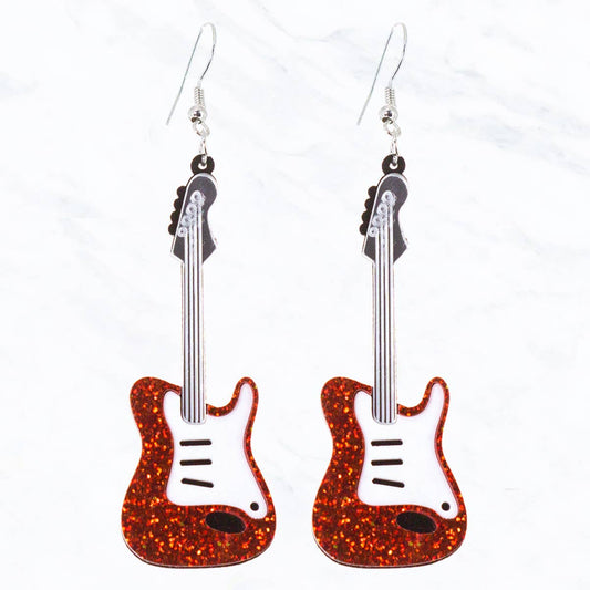 Glitter Rock Guitar Drop Earrings
