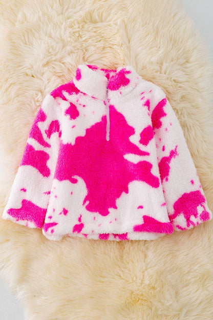 Girls Pink Spotted Cow Sherpa Pullover