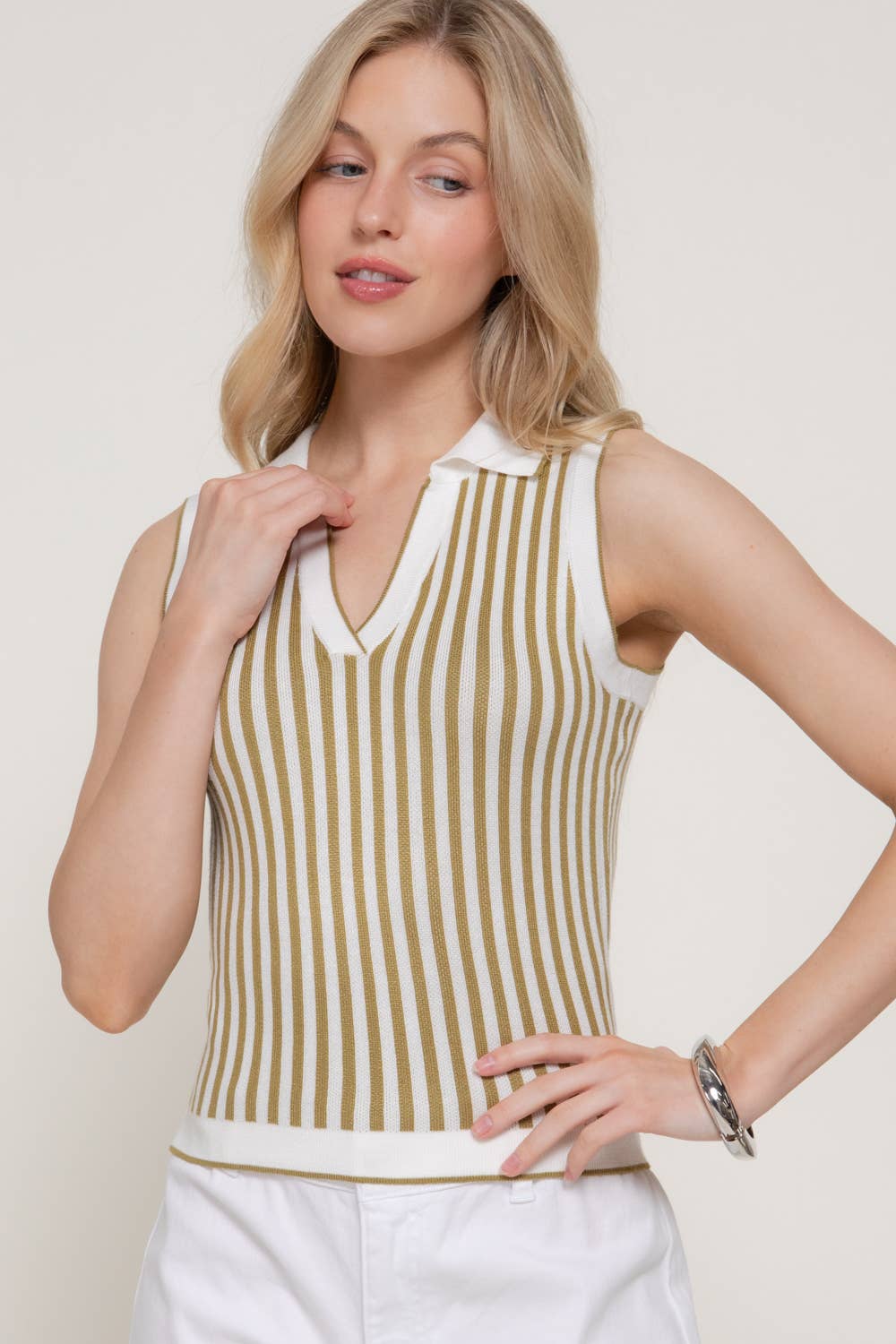 Rowan Striped Collared Sleeveless Top