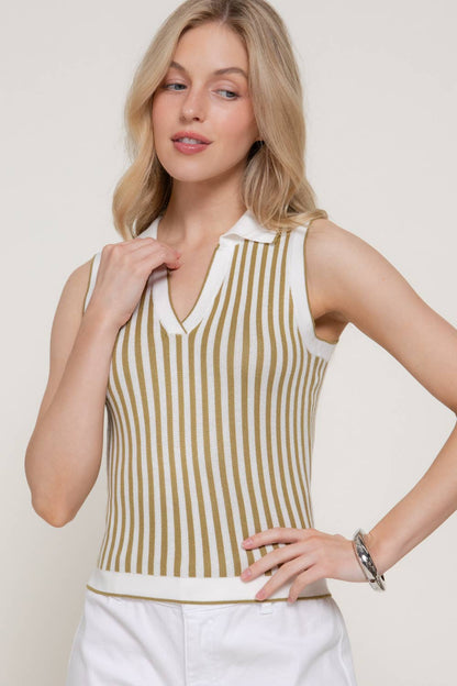 Rowan Striped Collared Sleeveless Top