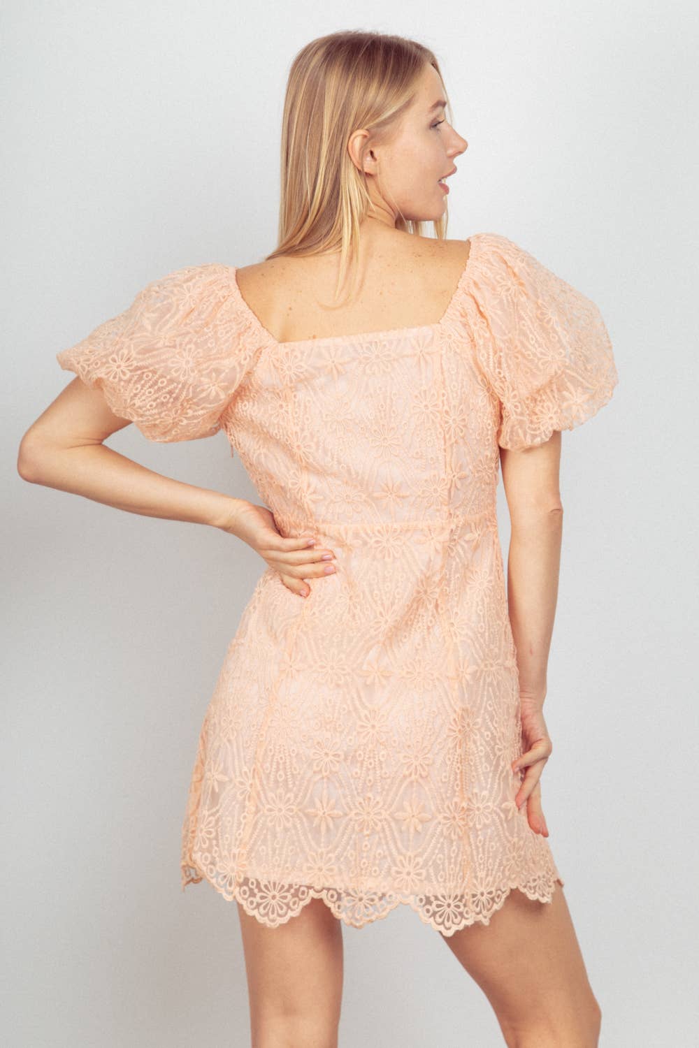 Lima Lace Puff Sleeve Apricot Dress