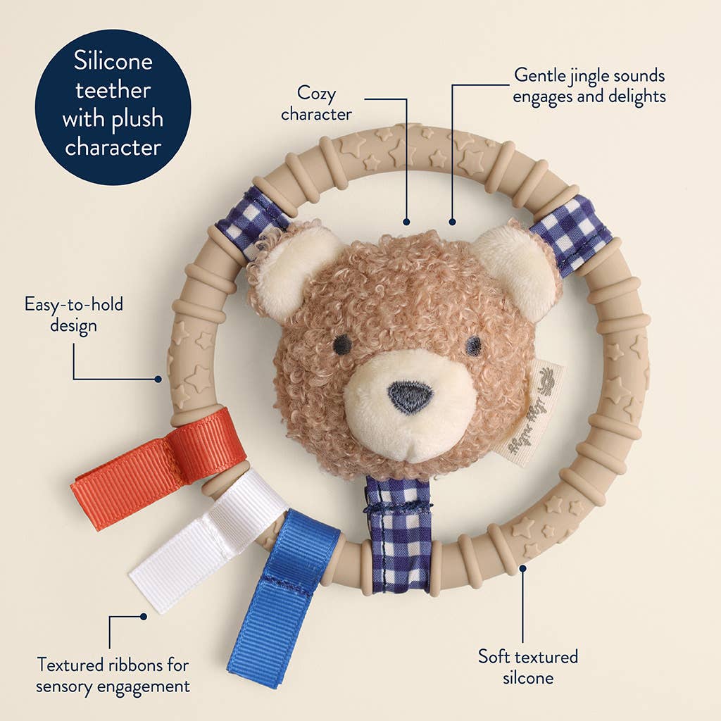 Itzy Ritzy Ring Pal™ - Teething Ring with Plush Character: Taupe Bear