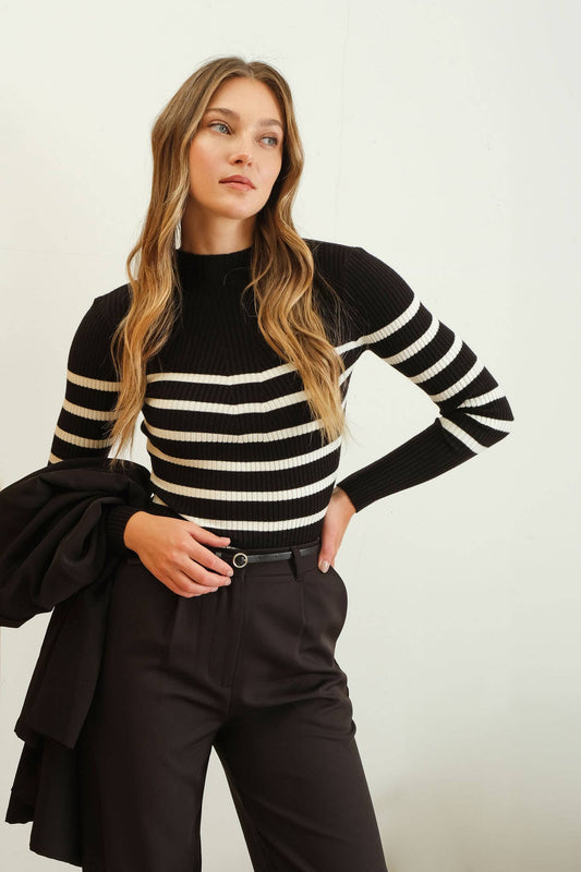 Williamsburg Mock Neck Striped Top