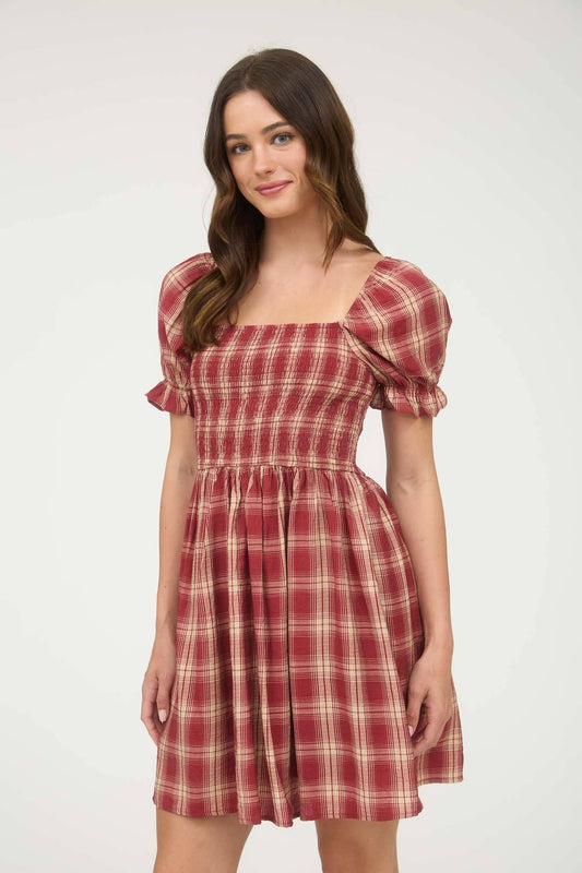 Amaya Plaid Smocked Red Dress
