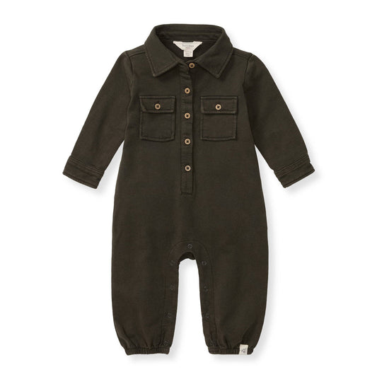 Burt's Bees Boys Buttondown Mineral Charcoal Jumpsuit