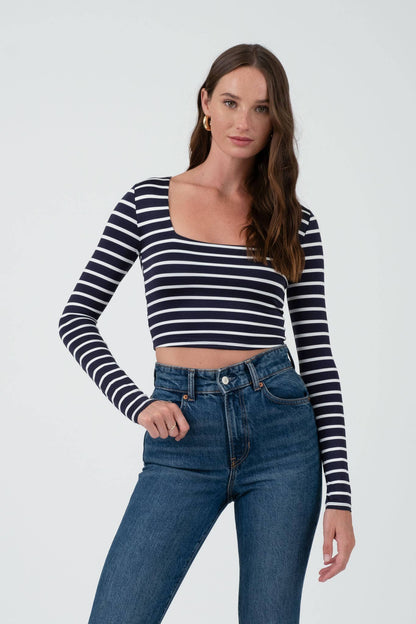 Lovelock Striped Square Neck Crop Top