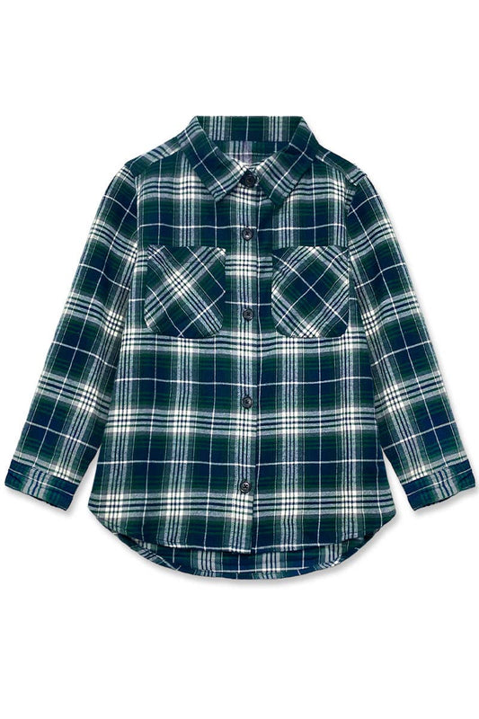 Girls Josey Plaid Navy & Green Buttondown