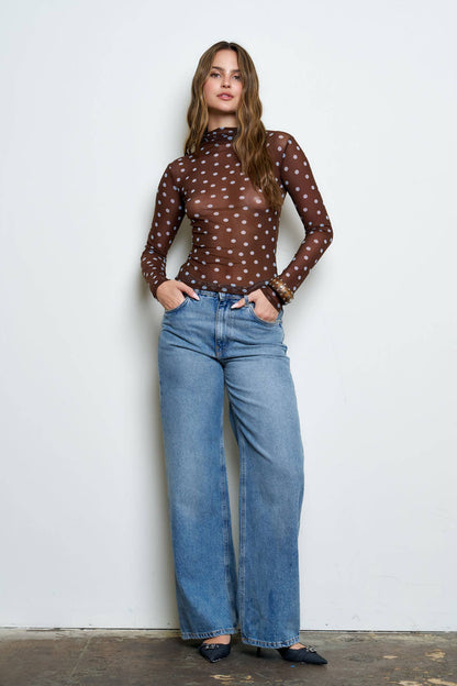 Dillon Polka Dot Mesh Longsleeve Top
