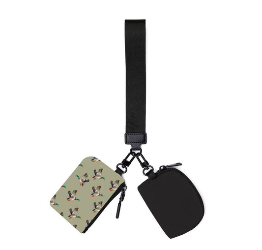 Flying Mallard Dual Pouch Green Wristlet