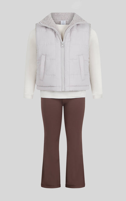 Toddler Girls Puffer Vest Brown  Pant Set