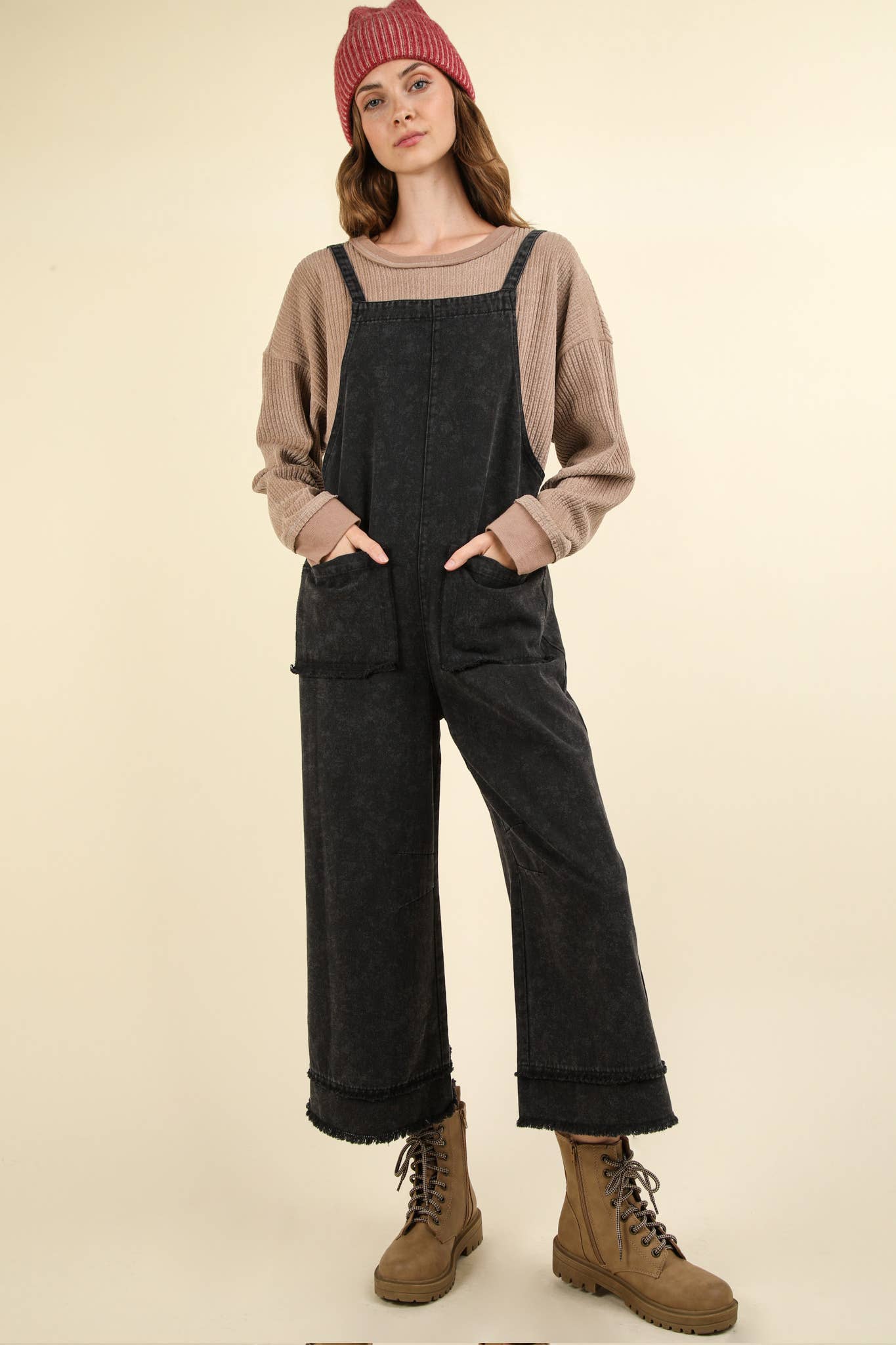 Evelyn Mineral Black Cropped Jumpsuit