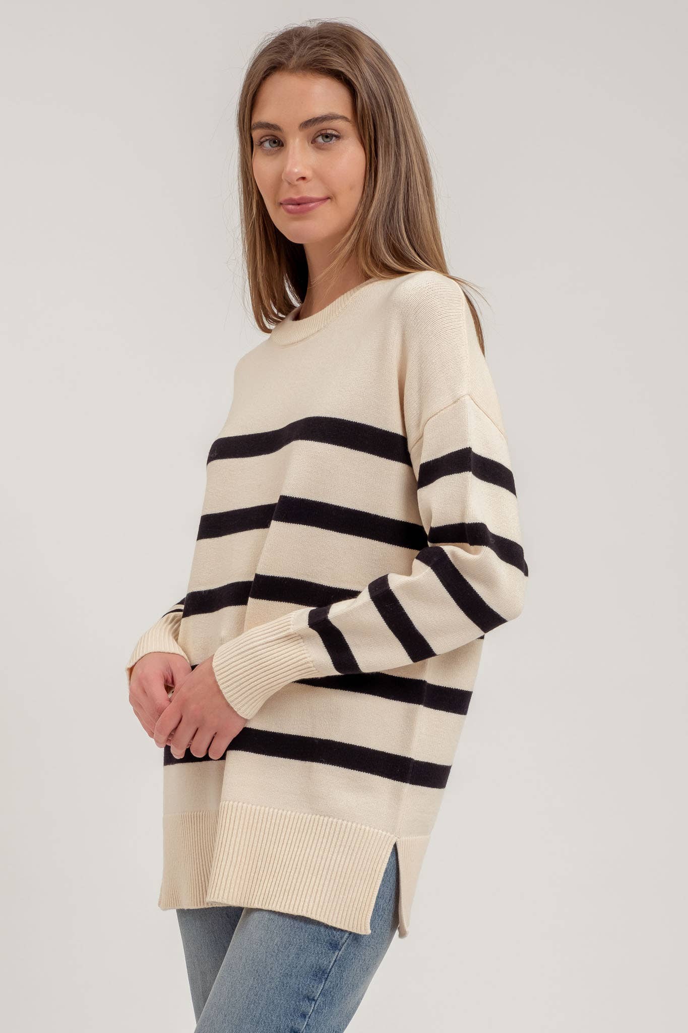 Carlin Oversized Striped Side Slit Sweater