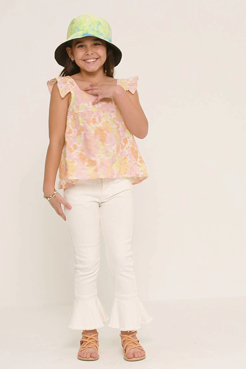 Girls Boho Floral Ruffle Tank
