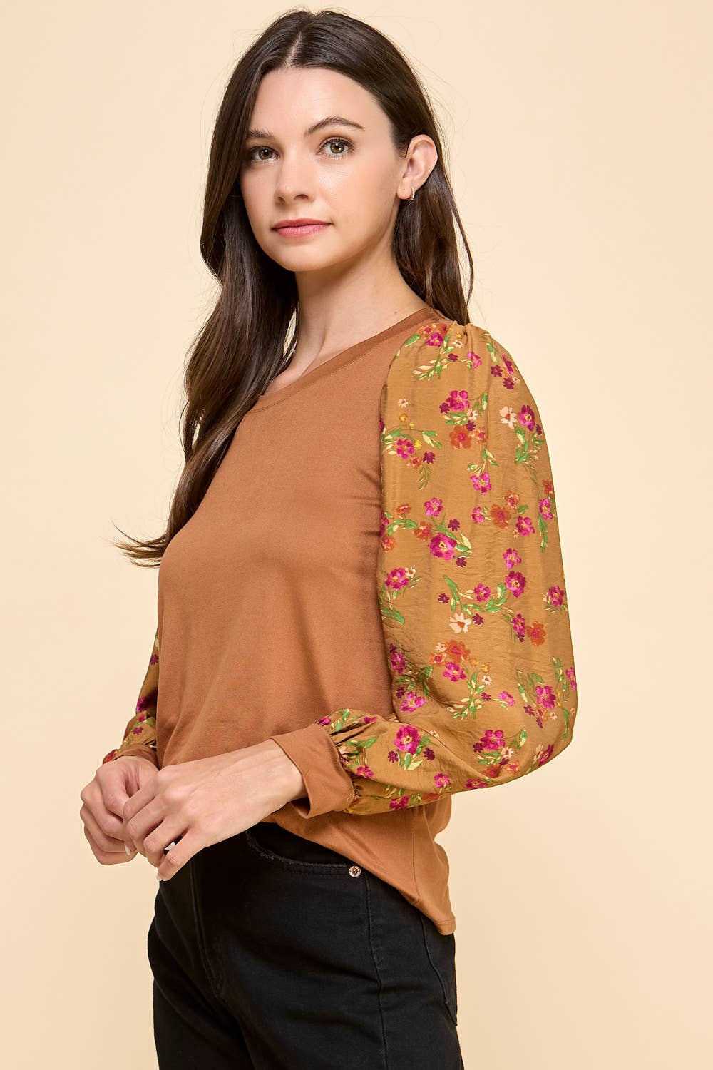 Pamela Rust Floral Sleeved Blouse