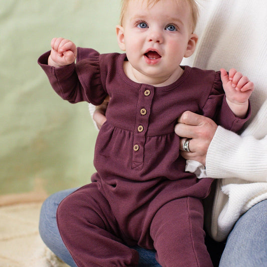 Baby Girls Burt's Bees Thermal Maroon Henley Jumpsuit