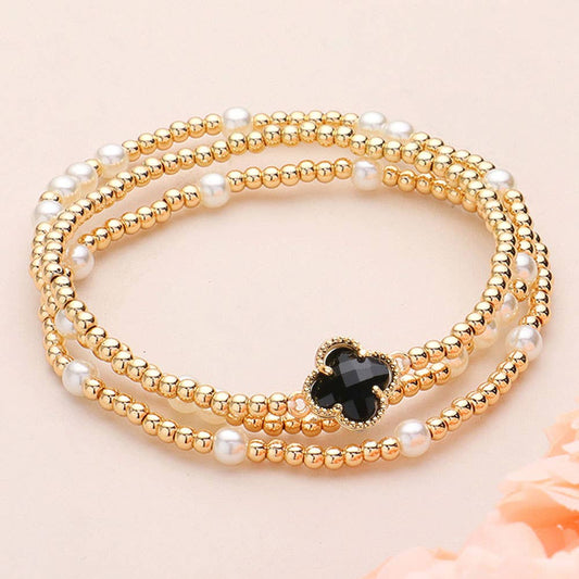 Darla Quatrefoil Pearl Beaded Set of Bracelets