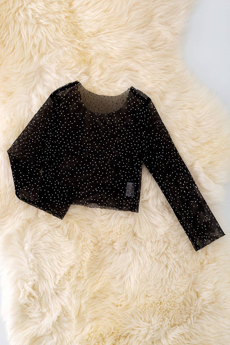 Girls Mesh Black Rhinestone Top