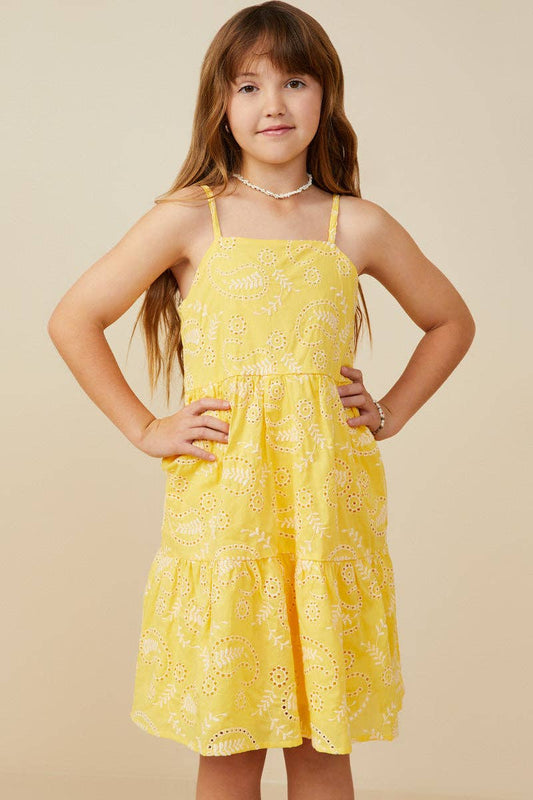 Girls Eyelet Canary Yellow Dress