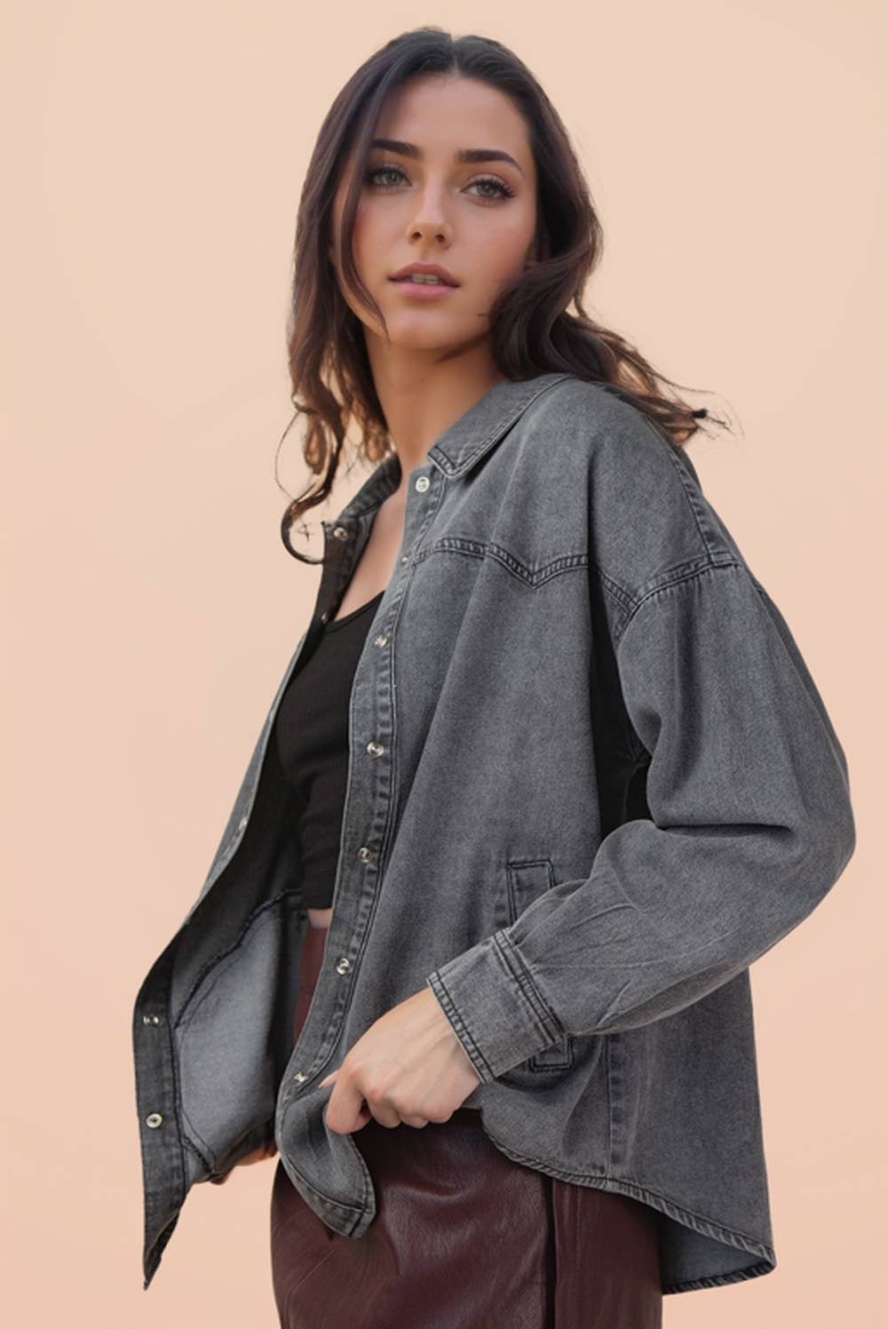 Emory Denim Pearl Snap Charcoal Buttondown