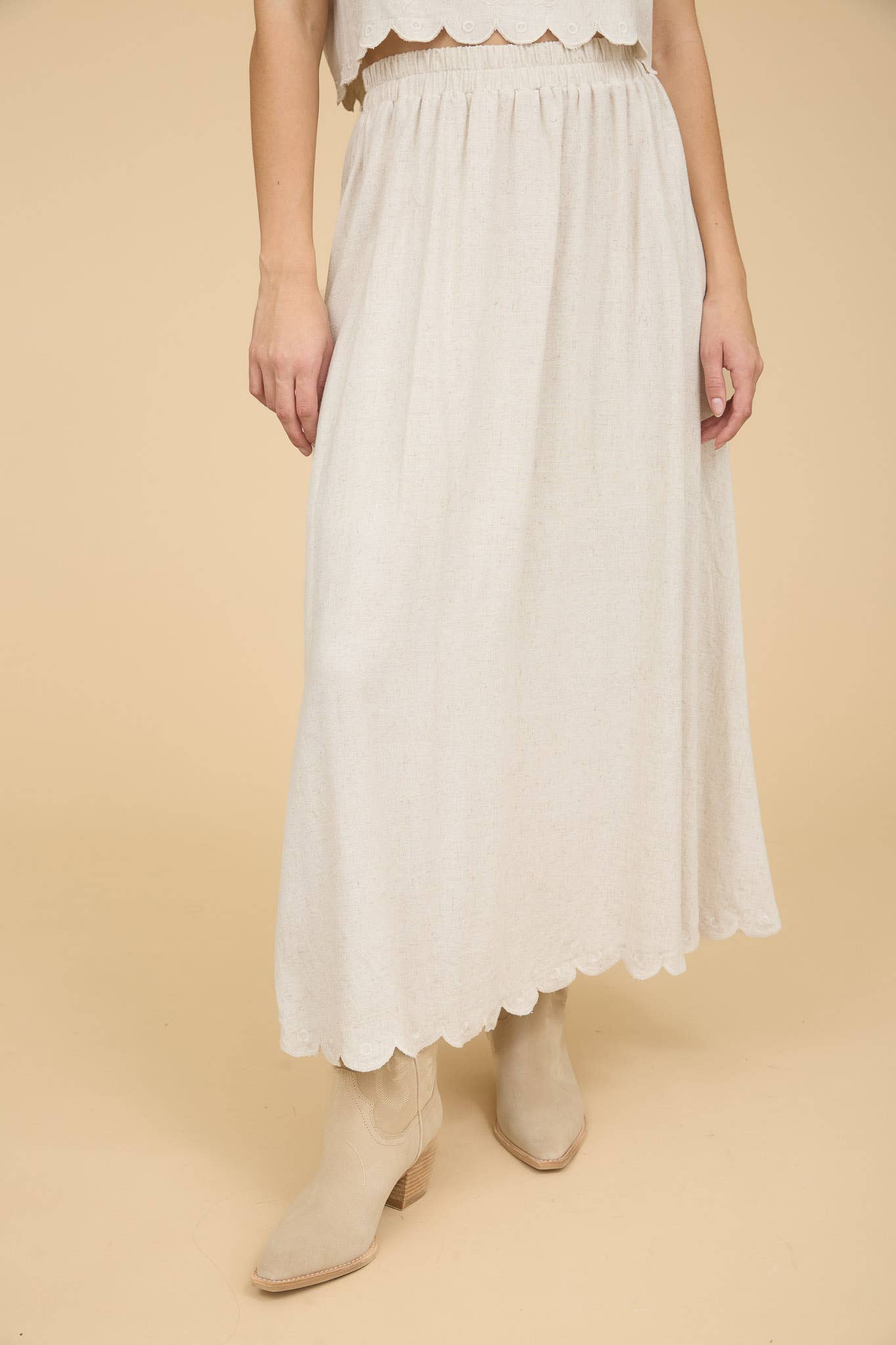 Primrose Eyelet Embroidery Scallop Linen Skirt Set