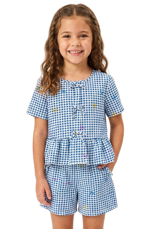Girls Gingham Short Blue Set