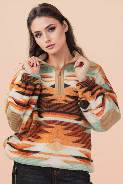 Aztec Quarterzip Fuzzy Tan Pullover