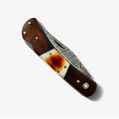 Titan Walnut & Torched Bone Pocket Knife with Leather Sheath