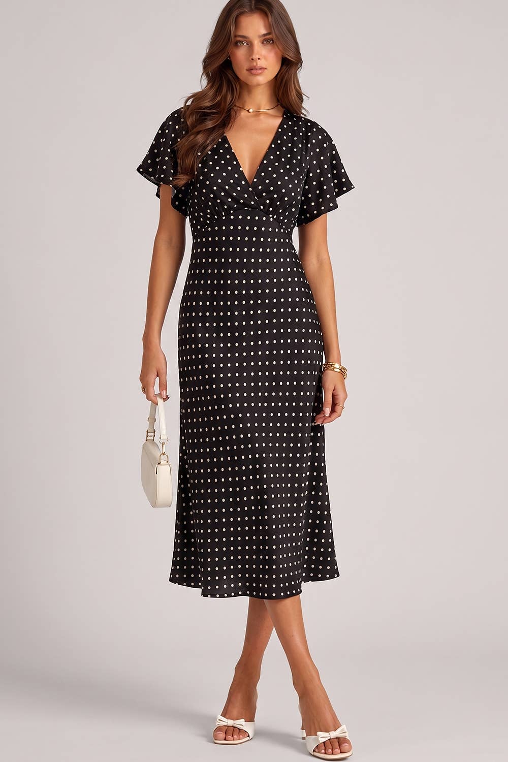 Satin Polka Dot Midi Dress