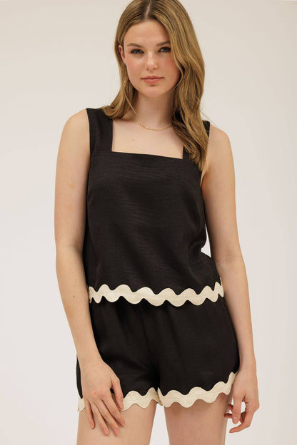 Simplicity Contrast Rick Rack Black Short Set
