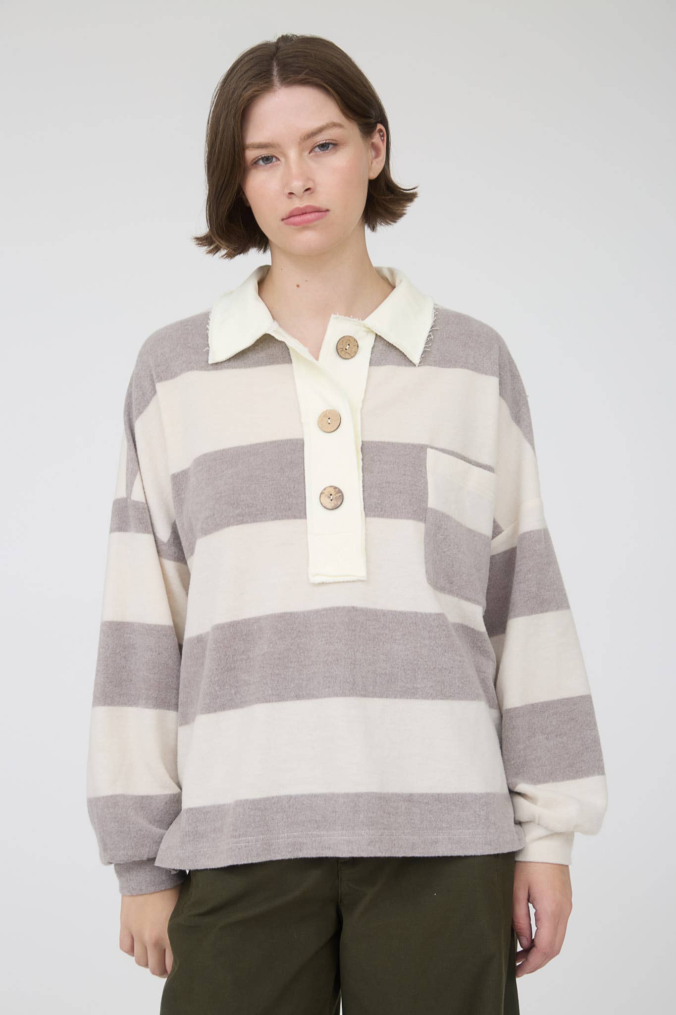 Mallick Collared Striped Longsleeve Top