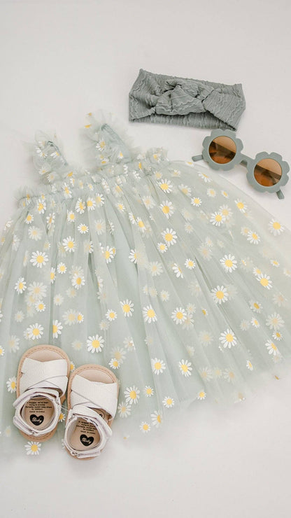 Girls Tulle Daisy Sage Dress