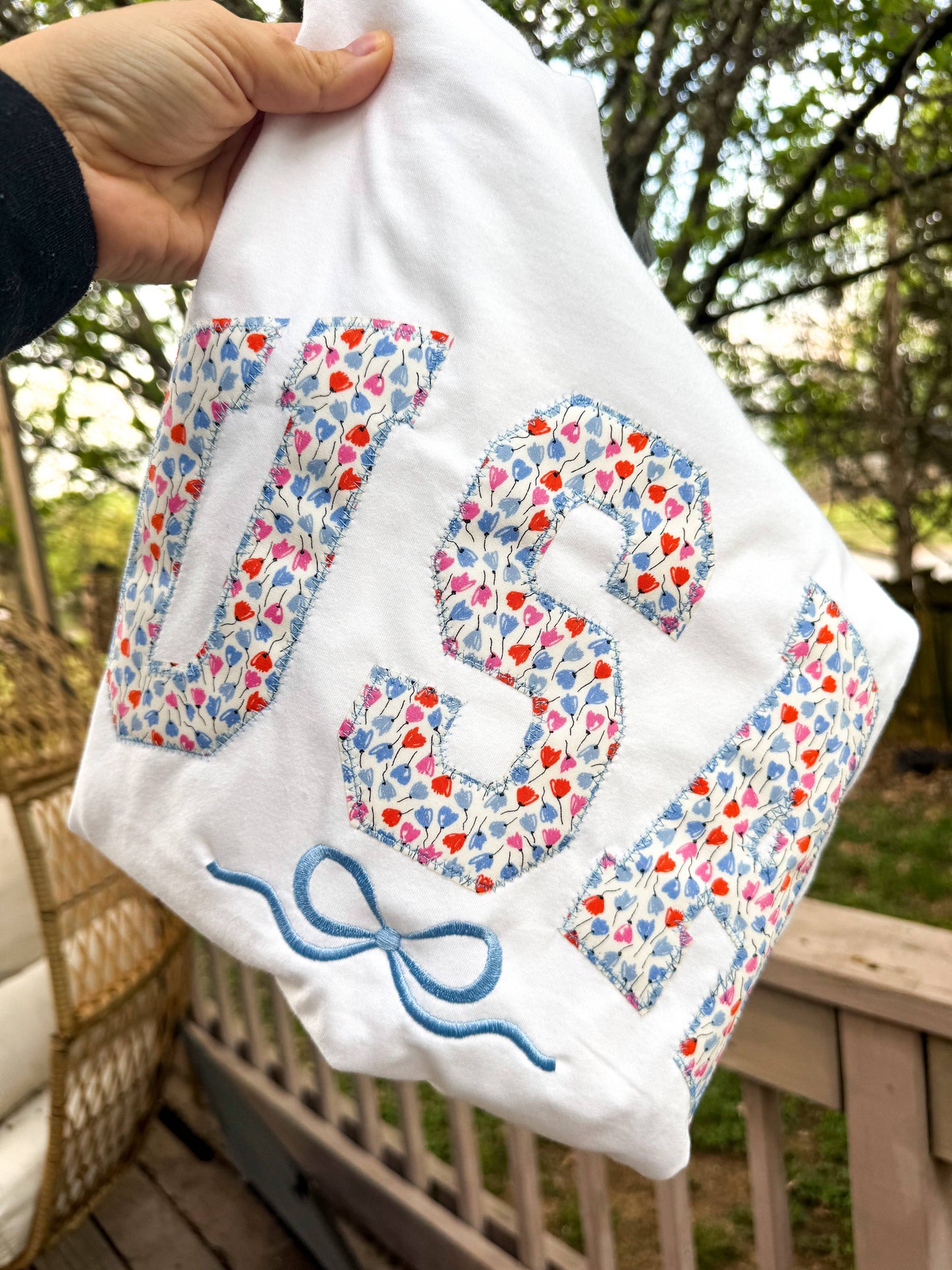 USA Embroidered Patchwork White Tee