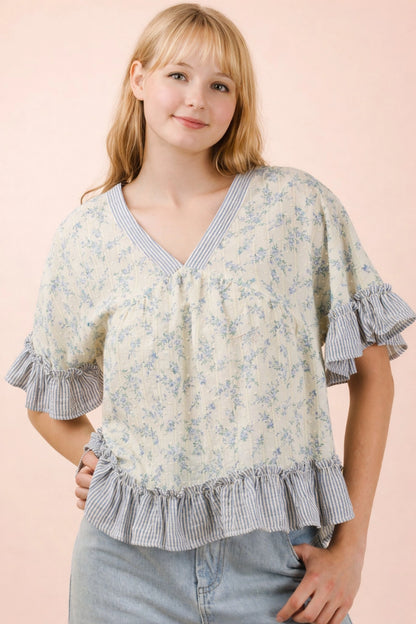 Peridot Floral Ruffle Blouse