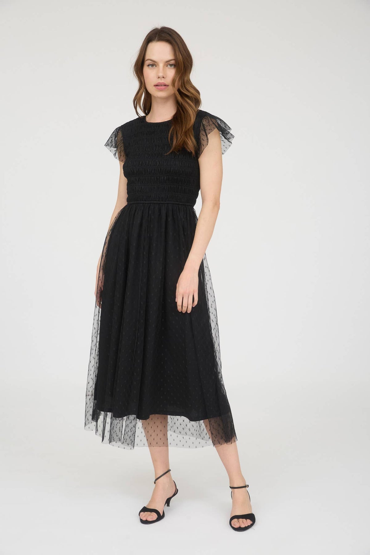 Amarena Swiss Dot Black Midi Dress