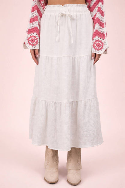 Halsey Tiered White Maxi Skirt