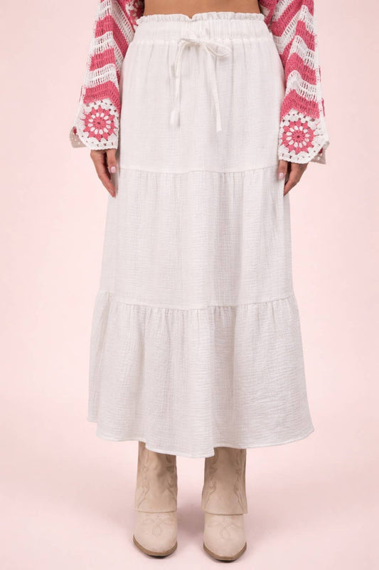 Halsey Tiered White Maxi Skirt
