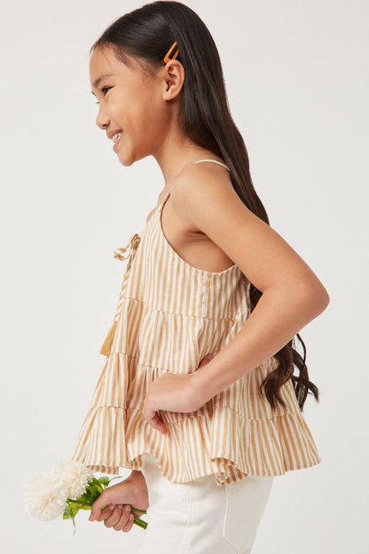 Girls Stripe Tiered Yellow Tank