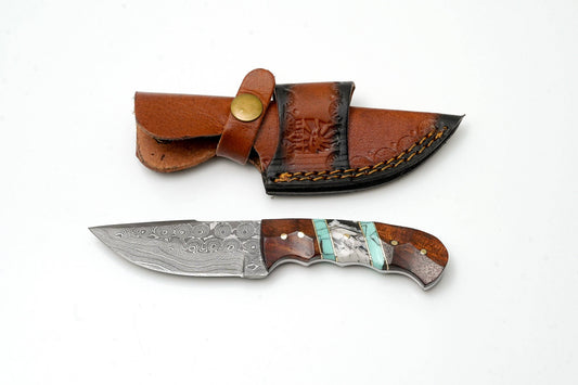 Titan Wood & Turquoise Field Knife with Leather Bolster