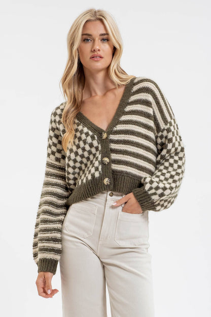 Versailles Striped & Checkered Cardigan