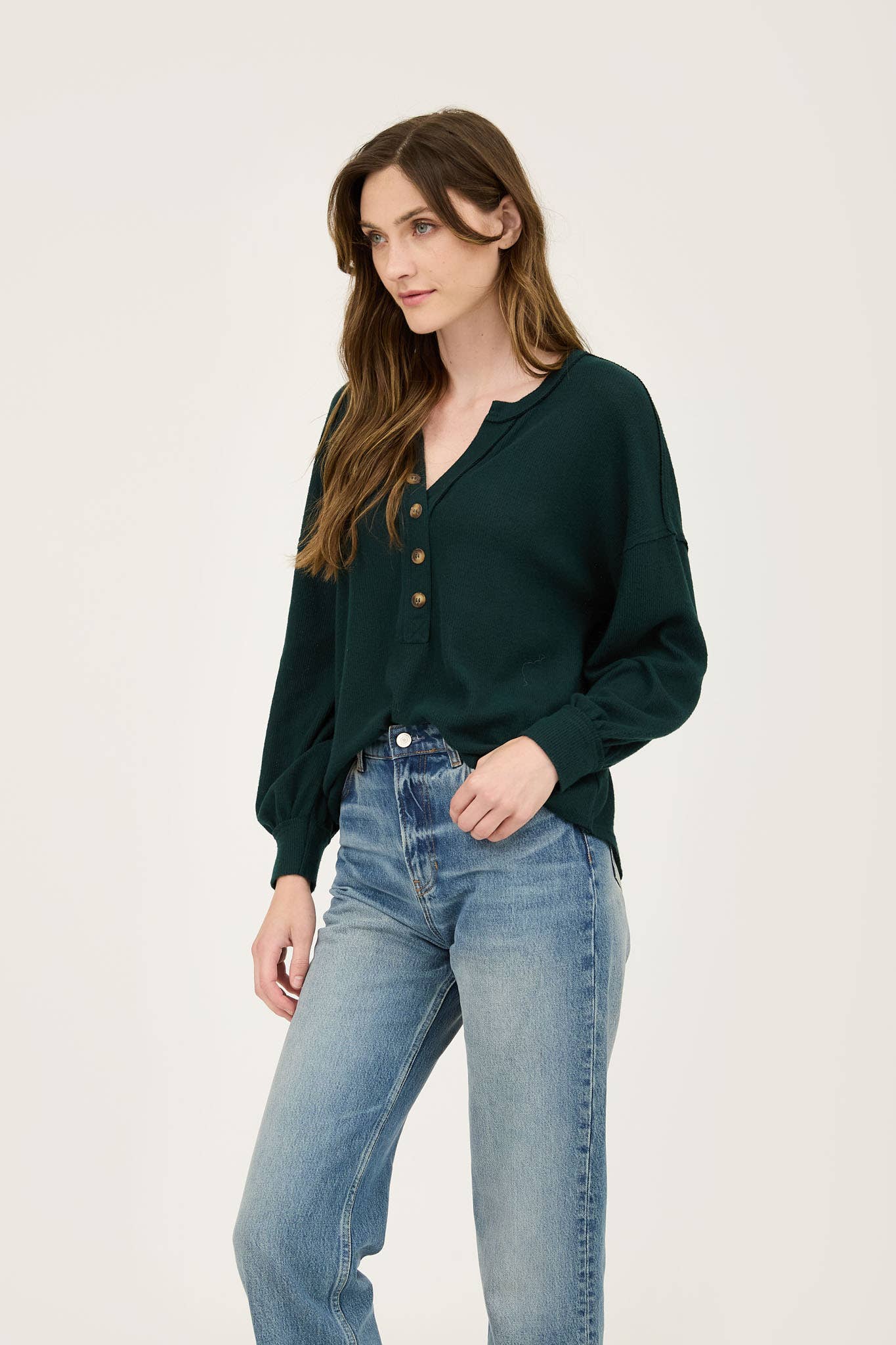 Versailles V-neck Half Button Top