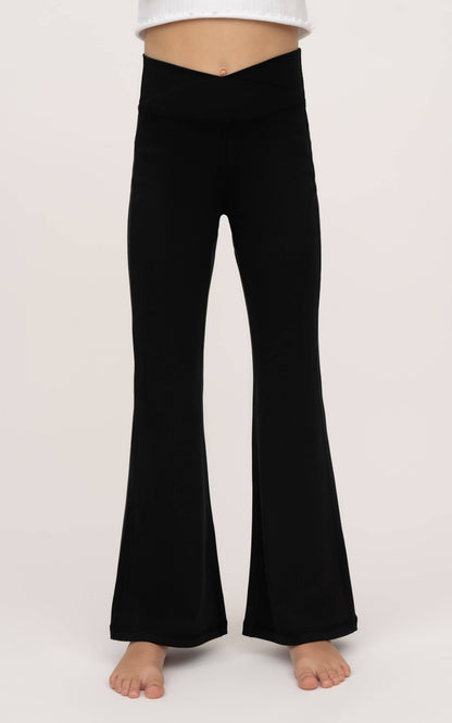 Girls Crossover Flared Black Athletic Pants
