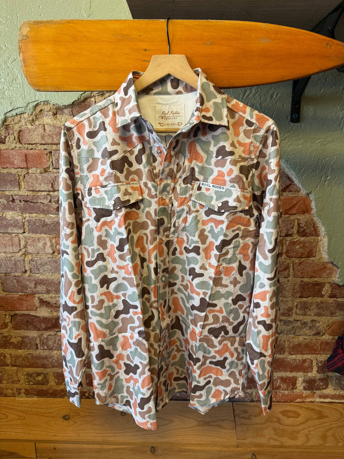 Mens Reel Rodeo Pearl Snap Orange Duck Camo Longsleeve Shirt